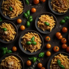 Top view of food pasta set - 754858019