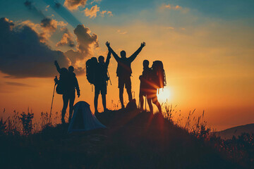 group of people at sunset - friendship
