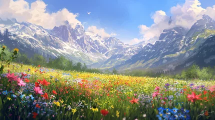 Fototapete Rund alpine meadow in the mountains © Artworld AI