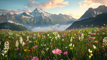 alpine meadow in the mountains - obrazy, fototapety, plakaty