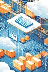 The platform, data in the cloud, logistics, illustration, warehouse management
