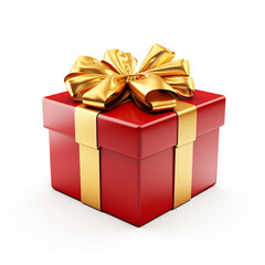 Red gift box with gold bow on white background сreated with Generative Ai