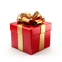 Fototapeta premium Red gift box with gold bow on white background сreated with Generative Ai