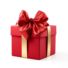 Obraz premium Red gift box with gold bow on white background сreated with Generative Ai