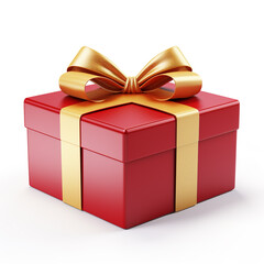 Red gift box with gold bow on white background сreated with Generative Ai