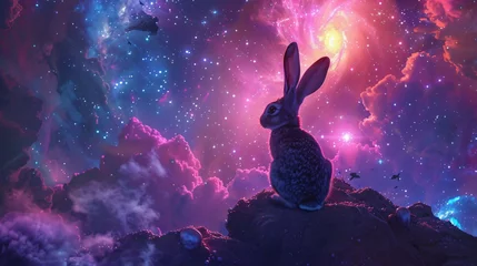 Schilderijen op glas 3D film about a rabbits journey through the Nebula Galaxy showcasing breathtaking cosmic landscapes in vivid detail © Sara_P