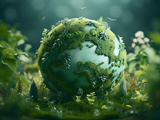 Earth covered in lush green forests, symbolizing environmental conservation and biodiversity