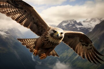 Fototapeta premium Majestic Flying falcon sunset. Bird animal. Generate Ai