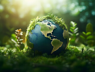 Earth covered in lush green forests, symbolizing environmental conservation and biodiversity