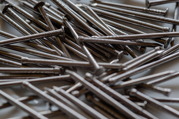 Macro shot of a pile of silver nails 3
