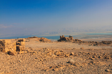 Travel to Israel. Massada fortress. Ancient ruins.