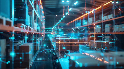 smart warehouse with artificial intelligence, without human intervention. autonomous form of sorting and loading of goods. smart logistics and sorting technologies. Generative AI