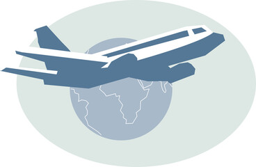 Plane global travel, airline and travel agency icon or logo element, flat illustration. Travel industry   logo design.
