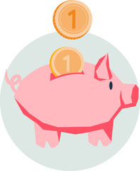 Piggy bank or moneybox symbol for saving money, investment and budget economy. Income and manage finances, tool for support financial goals, flat  illustration.