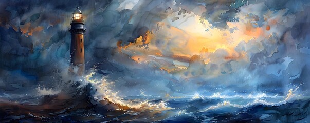 Vivid Sunset Seascape: Colorful Abstract Landscape Illustration for a Dreamy Background - obrazy, fototapety, plakaty