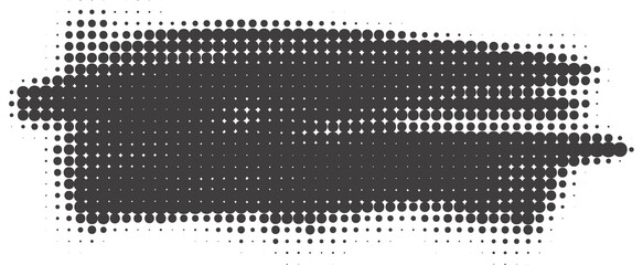 Halftone noisy gradient paint brush stroke. Dotted blob. Abstract grunge element