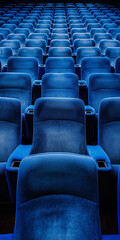 Kino mit Sitzen und Bühne im schönen blauen Licht, ai generativ