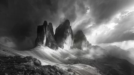 Türaufkleber Black and white mountain landscape © Annette