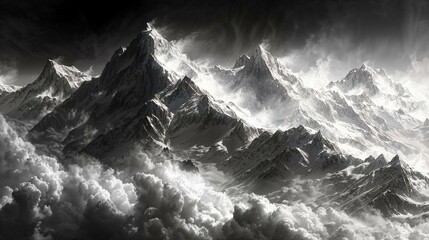 Black and white mountain landscape