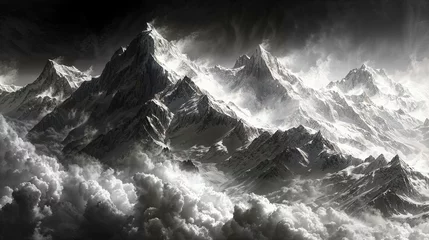 Rolgordijnen Black and white mountain landscape © Annette