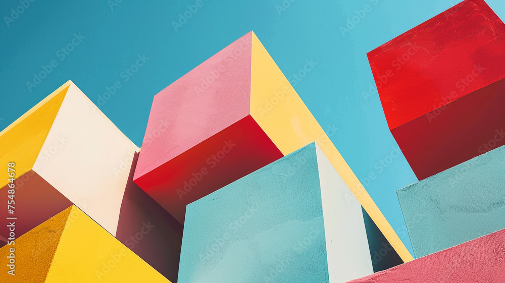 Poster a bold and abstract composition of geometric shapes, presenting a visual feast of contrasting colors