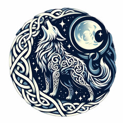 celtic wolf howling at the moon tattoo design