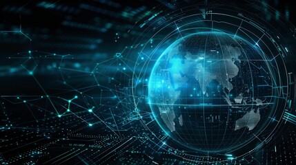 Obraz premium Digital world globe centered on Europe, concept of global network and connectivity on Earth, data transfer, 