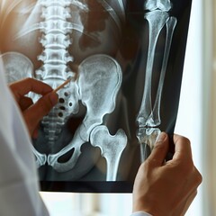 Orthopedic surgeon analyzing an X ray of a cracked bone planning the precise approach for surgical repair
