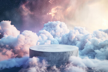 Pedestal mockup with sky textures