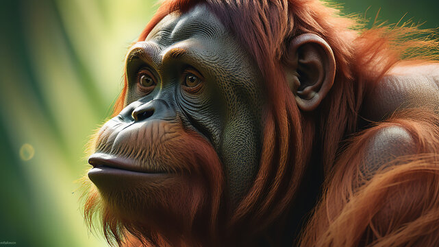 A portrait of the orangutan in the night