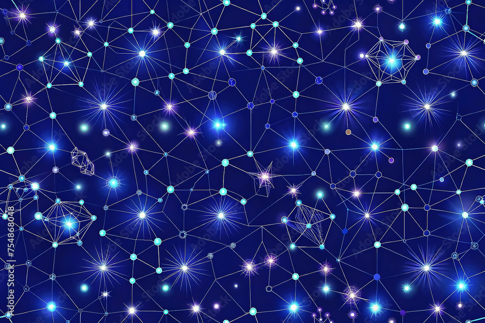 Poster abstract network connections with nodes and lines on blue background