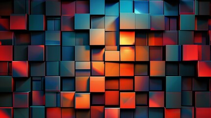 Abstract squares background, 3d rendered squares wallpaper in blue and orange color