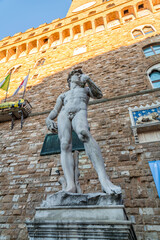 Davide sculpture by Michelangelo at the Piazza della Signoria in Florence, Italy