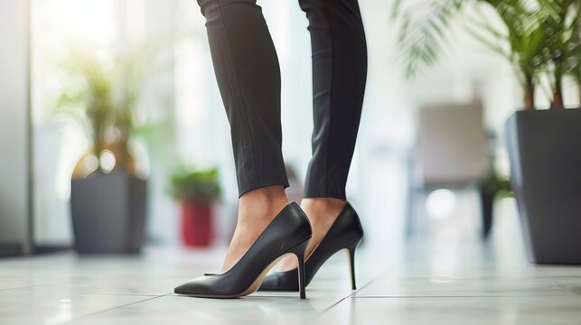 Close-up of a businesswoman in high heels at her workplace