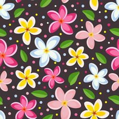 Tropical plumeria flower vector seamless pattern. Summer frangipani striped repeat pattern wallpaper, background.