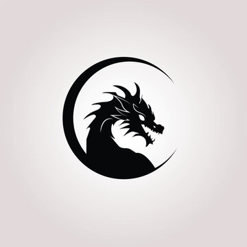 Dragon head silhouette logo design. dragon vector icon in black and white color, Dragon vector icon illustration