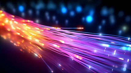 Close-up macro photography of colorful fiber optics on scene