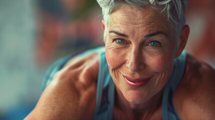 happy senior woman in gym