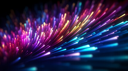 Close-up macro photography of colorful fiber optics on scene