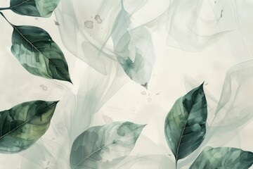 Painting depicting green leaves against a clean white background.