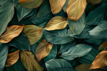 Detailed view of numerous green leaves grouped together. - obrazy, fototapety, plakaty