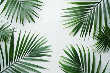 Lush green palm leaves stand out against a pristine white background.