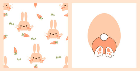 Easter seamless pattern with bunny rabbit cartoons on white background. Bunny bottom, rabbit hole icon sign vector.
