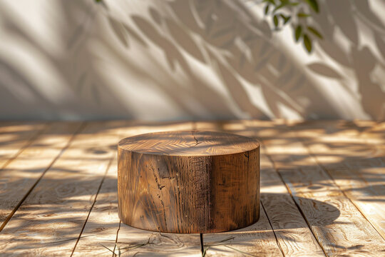 Pedestal with elements of ecology, nature, sun rays, plants, water, product photography