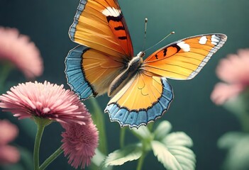 butterfly on flower, cute butterfly flying away from flower - obrazy, fototapety, plakaty