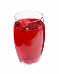 Tasty cranberry juice in glass and fresh berries isolated on white