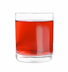 Tasty refreshing cranberry juice in glass isolated on white