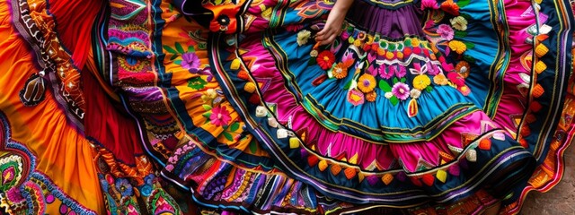 Fototapeta premium Close-Up of Vibrant Mexican Dance Skirt