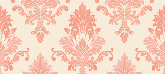 Classic Elegance - Coral Damask Pattern on a Pale Pink Background