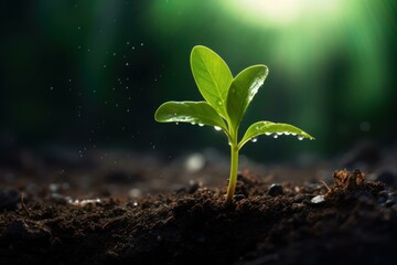 Sun-kissed Ground plant grow. Tree seedling. Generate Ai - obrazy, fototapety, plakaty